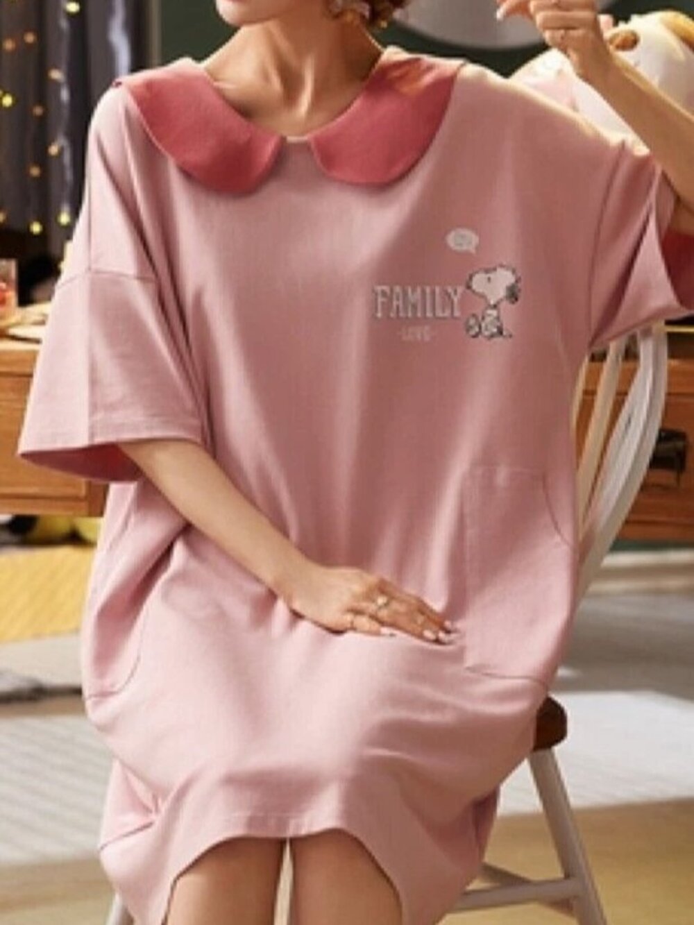 NWT Womens' Snoopy Character Nightgown Sleep Pajama Dress Pink US Size S